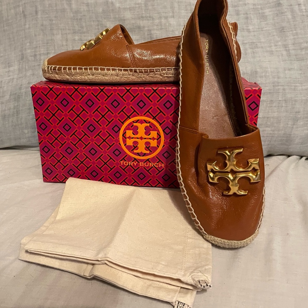 Brand New, Leather Tory Burch, Cognac Color Moccasin Shoe, Size 9